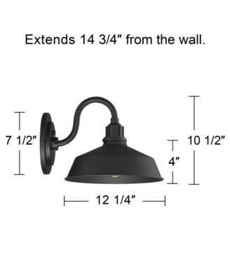 Arnett Rustic Industrial Farmhouse Outdoor Barn Light Fixtures Set of 2 Black Dusk to Dawn Gooseneck 10 1/2" for Exterior Deck