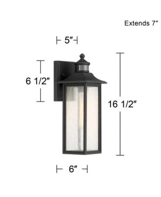 Mission Outdoor Wall Light Fixture Black Dusk to Dawn Motion Sensor 16 1/2" Seeded Glass for Exterior House Porch