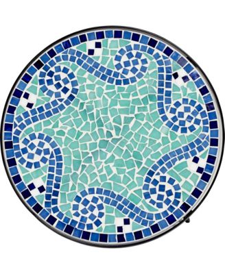 Modern Black Round Outdoor Accent Side Table 14" Wide Light Green Mosaic Tabletop for Front Porch Patio House Balcony