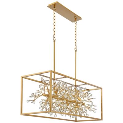 Possini Euro Carrine 38.5" Gold Linear Chandelier, 8-Light Modern Fixture with Clear Crystal Accents for Dining Room, Kitchen, Foyer & High Ceilings