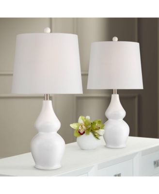 Jane Modern Table Lamps 25" High Set of 2 White Ceramic Fabric Drum Shade for Bedroom Living Room House Bedside Nightstand Office Family