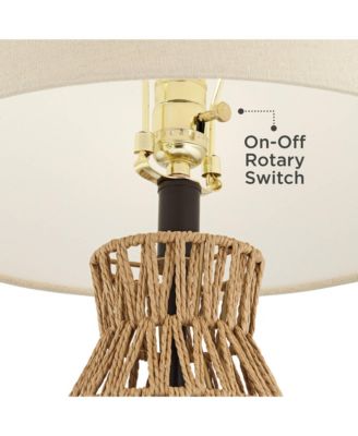 San Carlos Coastal Modern Table Lamps 29" Tall Set of 2 Natural Rattan Wicker Oatmeal Fabric Drum Shade for Bedroom Living Room Bedside