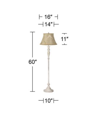 Traditional Vintage like Shabby Chic Standing Floor Lamp 60" Tall Antique White Washed with Ivory Brocade Fabric Bell Shade Decor for Living Room Reading House Bedroom Family Home - 360 Lighting