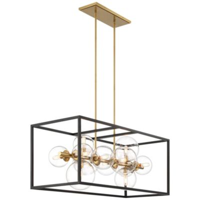 Fitzgerald Black Gold Linear Pendant Chandelier 38" Wide Modern Clear Glass 12-Light Fixture