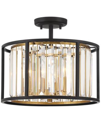 Milne Modern Ceiling Light Semi Flush Mount Fixture 14" Wide Bronze Brass 3-Light Clear Crystal for Bedroom Kitchen Living Room