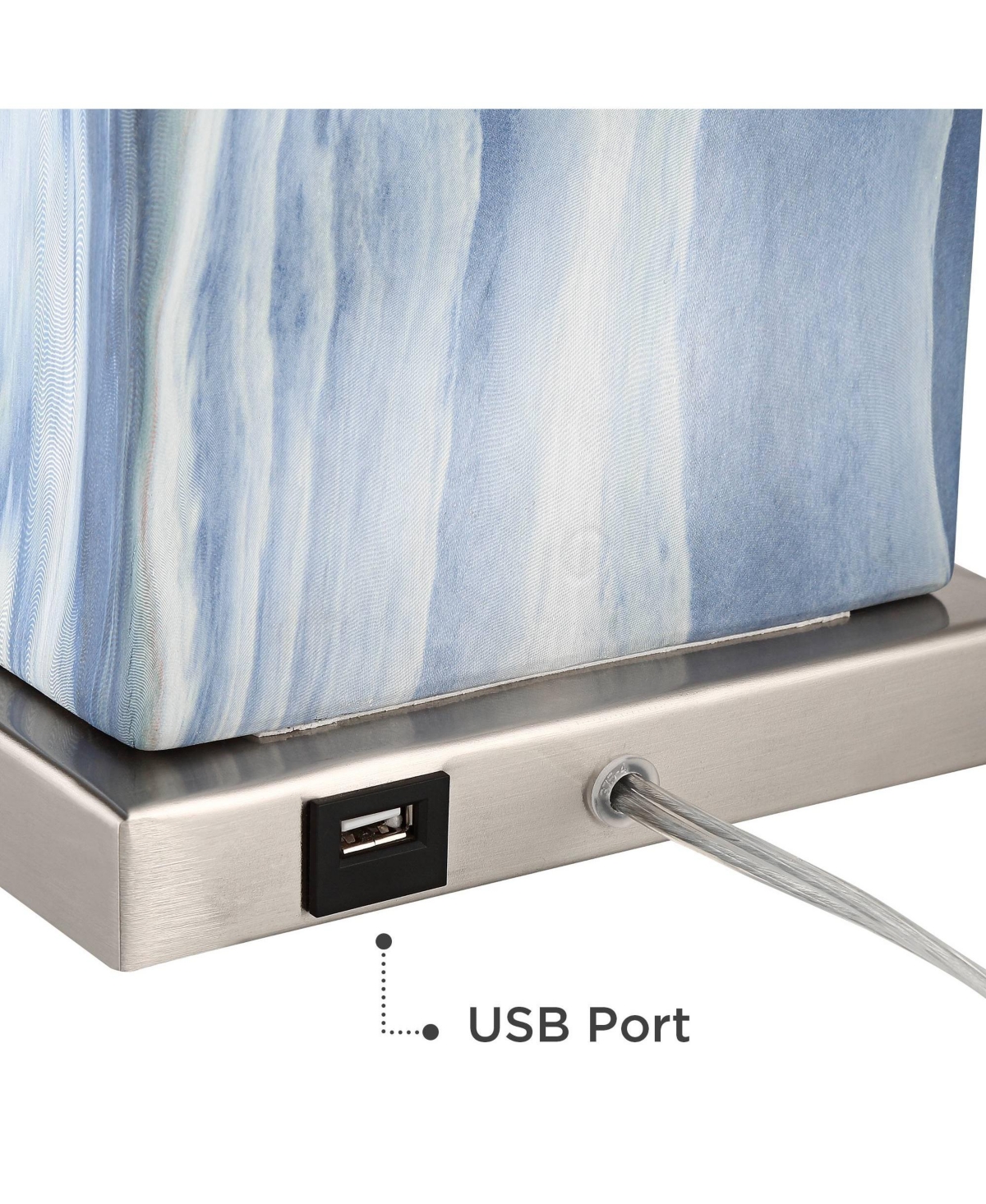 360 Lighting Connie Modern Table Lamps 25" High Set of 2 Blue Faux Marble with Usb Charging Port White Rectangular Shade for Living Room Office D
