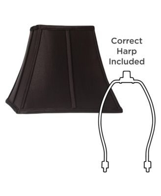 Small Square Curved Black Lamp Shade 6" Top x 11" Bottom x 9.75" Height (Spider) Replacement with Harp and Finial