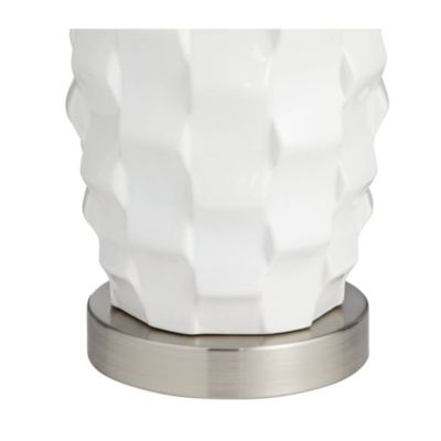 LED Modern Coastal Accent Table Lamps 24 1/2" High Set of 2 Scalloped White Ceramic Drum Shade for Bedroom Living Room Bedside Nightstand