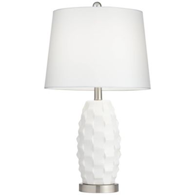 LED Modern Coastal Accent Table Lamps 24 1/2" High Set of 2 Scalloped White Ceramic Drum Shade for Bedroom Living Room Bedside Nightstand