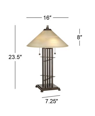 Metro Mission Accent Table Lamp 23 1/2" High Bronze Cone Alabaster Art Glass Shade for Bedroom Living Room Bedside Nightstand Kids