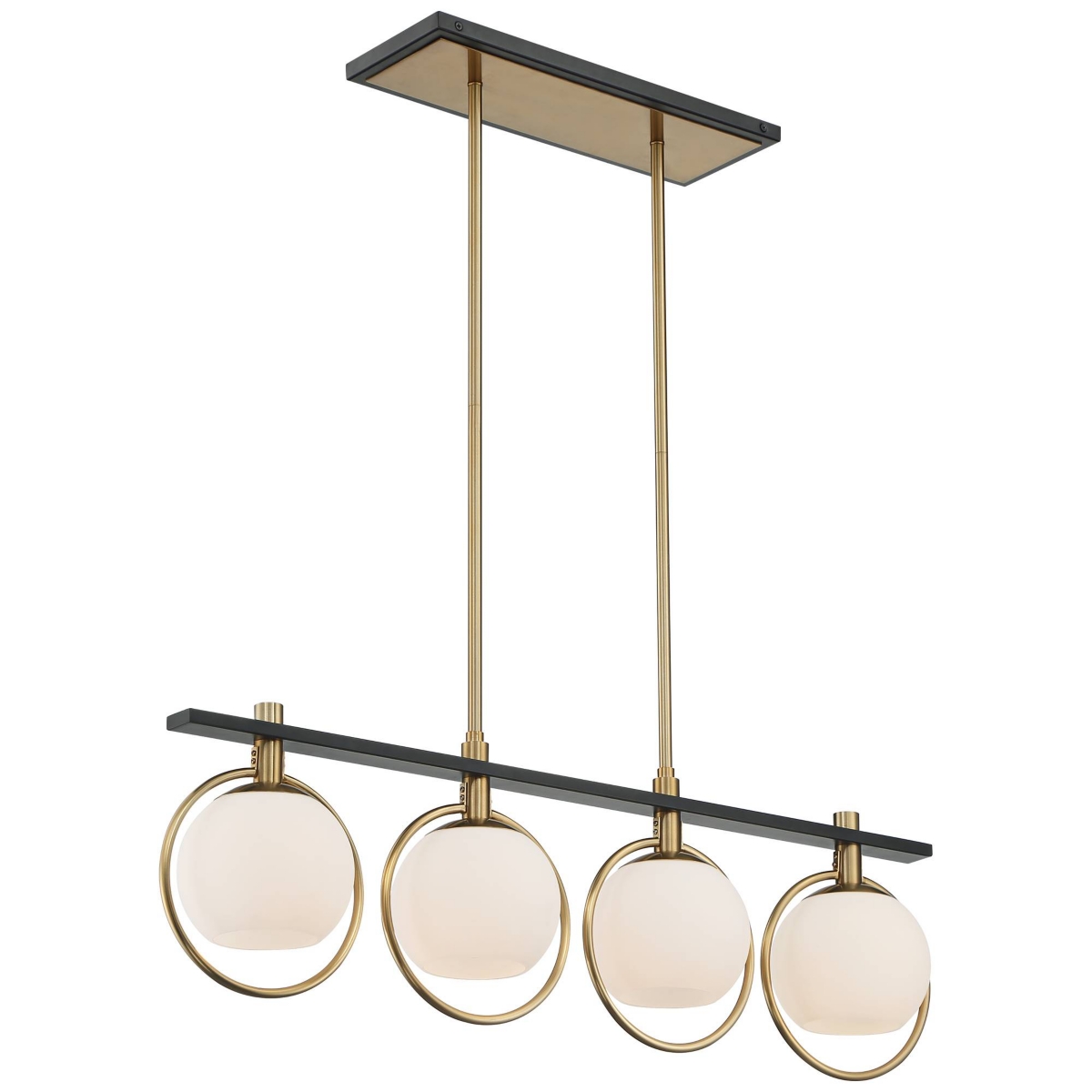 Possini Euro Design Carlyn Antique Brass GoldMetal Linear Island Pendant Wide Mid Century Modern White Glass Globe Shades Led 4-Light Fixtu