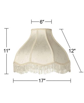 6" Top x 17" Bottom x 11" High x 12" Slant Lamp Shade Replacement Large Cream Dome Floral Scalloped Spider Harp Finial