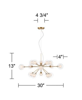 Spheres Antique Brass Chandelier 30" Wide Mid Century Modern Sputnik Glass Shade 15-Light Fixture for Dining Room Kitchen Island