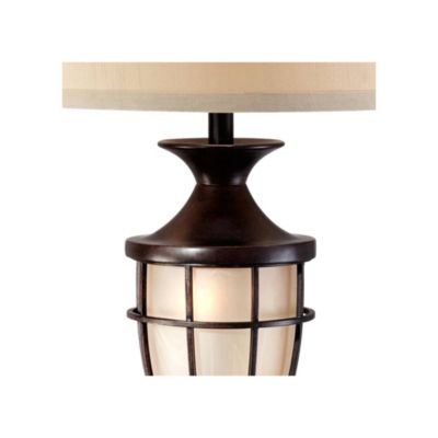 Mission Table Lamp with Nightlight 33" Tall Champagne Glass Brushed Iron Cage Beige Fabric Shade for Living Room Family