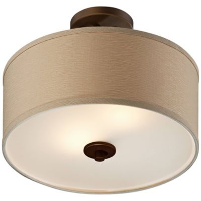 Halsted Modern Ceiling Light Semi Flush Mount Fixture 15" Wide Brushed Bronze 2-Light Oatmeal Linen Drum for Bedroom Living Room