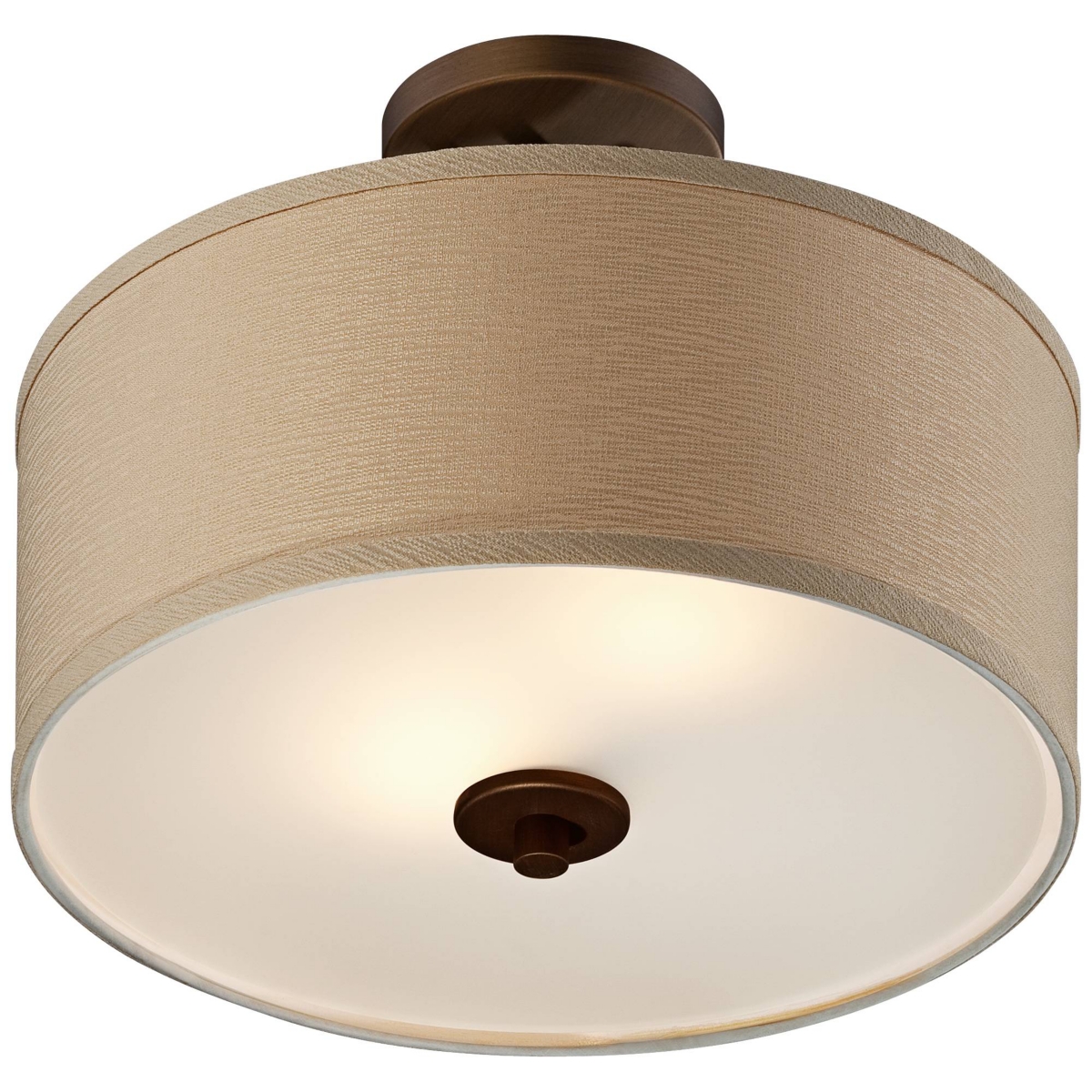 Possini Euro Design Halsted Mid Century Modern Ceiling Light Semi-Flush Mount Fixture Brushed Bronze Wide Oatmeal Linen Drum Shade for House Bedro