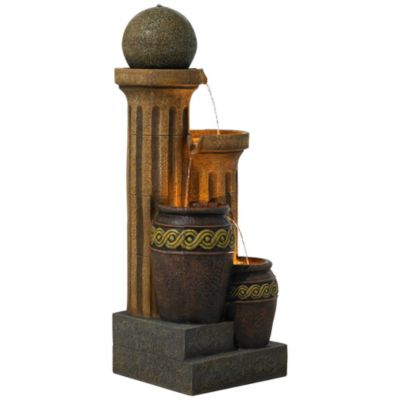 Sphere Jugs and Columns 50" High Large Rustic Indoor Outdoor Decor Faux Stone Floor Fountain with Light LED