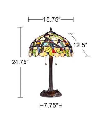 Traditional Table Lamp 24.75" High Bronze Tropical Birds Stained Glass Shade for Living Room Family Bedroom Nightstand