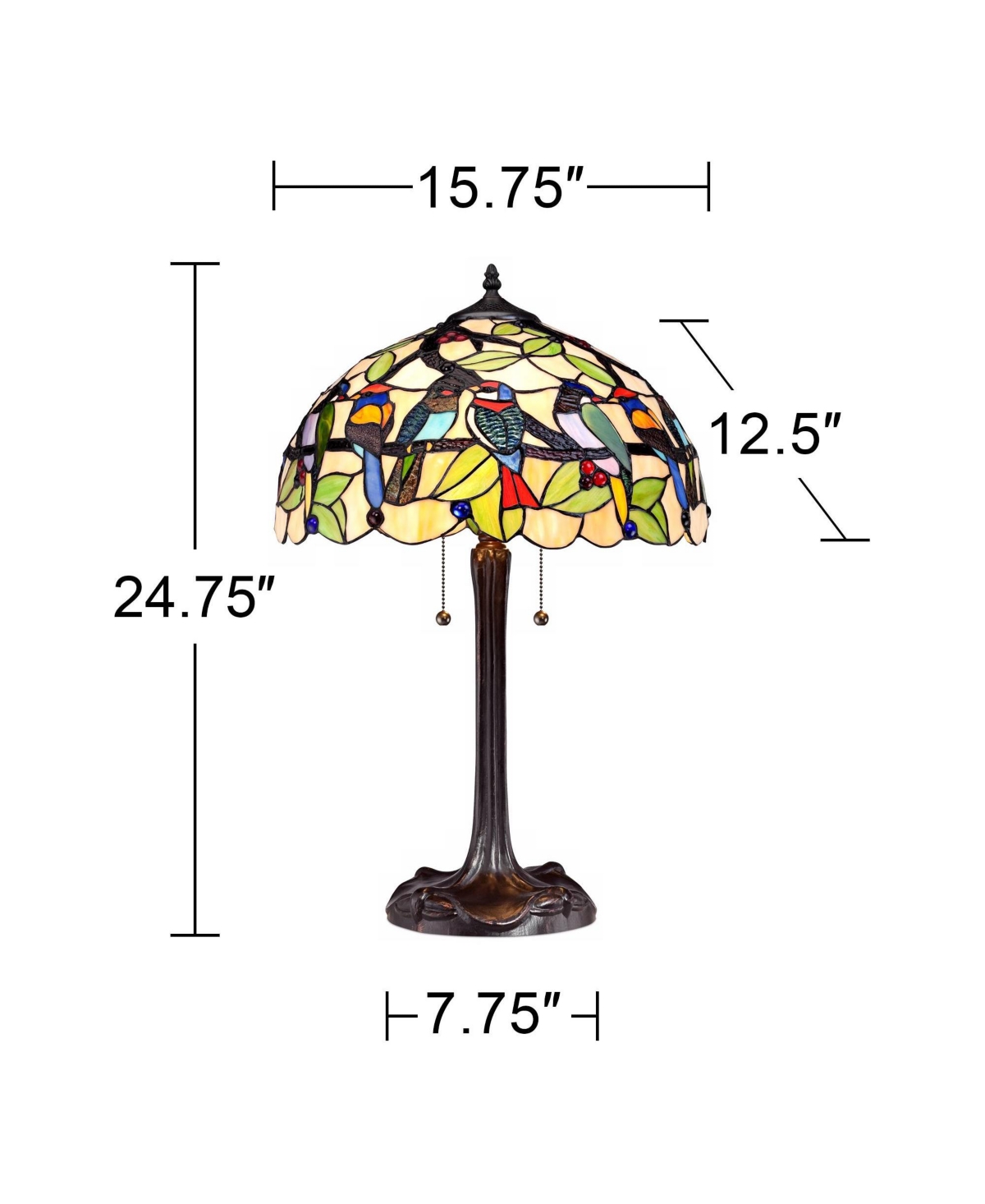 Traditional Tiffany Style Table Lamp High Bronze Tropical Birds Clear Multicolored Antique Stained Glass Shade Decor for Living Room Bedroom Ho