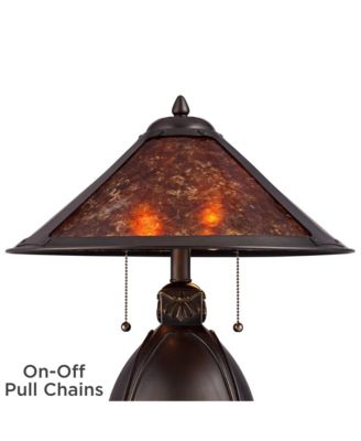 Art Deco Accent Table Lamp 19" High Bronze Pottery Natural Mica Shade for Bedroom Bedside Nightstand Office