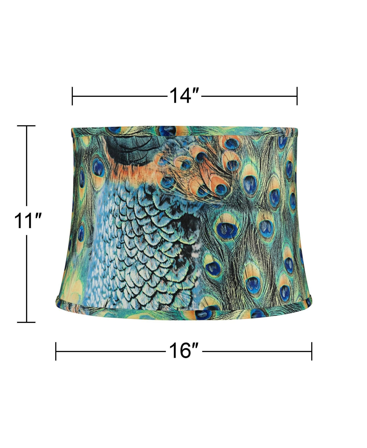 Peacock Print Medium Drum Lamp Shade Top x Bottom x Slant (Spider) Replacement with Harp and Finial - Spring crest