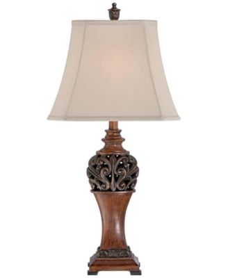 Exeter Traditional Table Lamps 30" Tall Set of 2 Bronze Wood Carved Leaf Cream Rectangular Bell Shade for Bedroom Living Room Bedside
