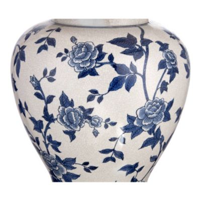Traditional Asian Chinese Style Table Lamp 25" High Crackle Ceramic Blue White Temple Jar Bell Shade Decor for Living Room Bedroom House Bedside Nightstand Home Office Entryway - Barnes and Ivy