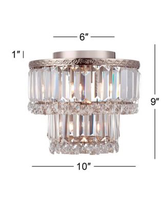 Magnificence Modern Ceiling Light Flush Mount Fixture 10" Wide Brushed Satin Nickel 3-Light LED Crystal for Bedroom Living Room