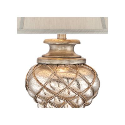 Luke Traditional Table Lamp 33 3/4" Tall Mercury Glass with Nightlight LED Off White Mist Fabric Bell Shade for Bedroom Living Room