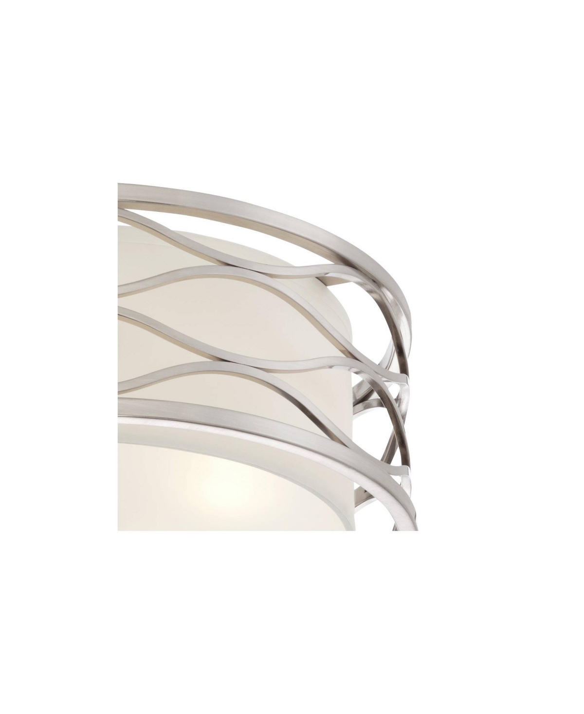 Possini Euro Design Austen Modern Ceiling Light Flush Mount Fixture Wide Brushed Nickel Wavy Frame White Fabric Drum Shade for Bedroom Kitchen Liv