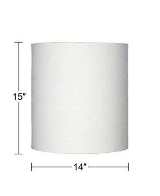 White Tall Linen Medium Drum Lamp Shade 14" Top x 14" Bottom x 15" High (Spider) Replacement with Harp and Finial
