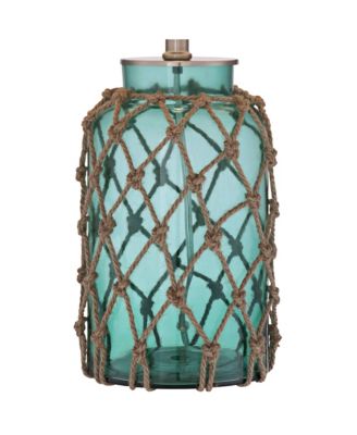 Crosby Coastal Accent Table Lamp 22 1/2" High Coastal Blue Green Glass Rope Off White Drum Shade for Bedroom Living Room Bedside Office