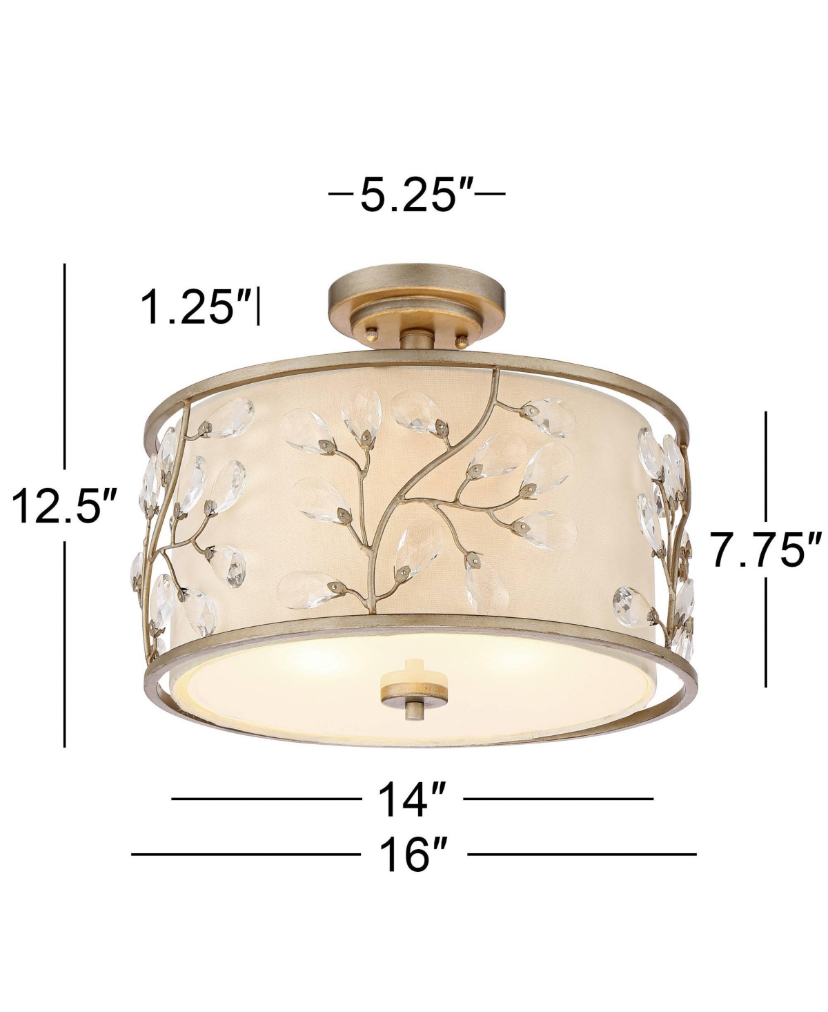 Barnes and Ivy Crystal Buds Close To Ceiling Light Semi Flush Mount Fixture Wide AntiqueBeige Fabric Drum Shade for Bedroom Hallway Living