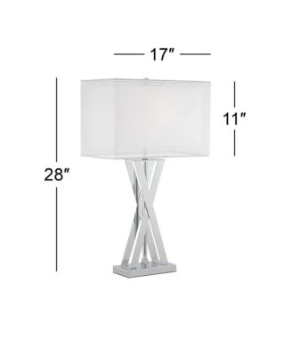 Proxima Modern Table Lamp 28" Tall Chrome Crisscrossing Metal Sheer Outer White Inner Rectangular Shade for Bedroom House Home