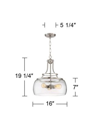 Charleston Satin Nickel Pendant Chandelier 16" Wide Rustic Farmhouse Seeded Clear Glass LED 3-Light Fixture for Dining Room House Foyer Entryway Kitchen Bedroom Living Room - Franklin Iron Works