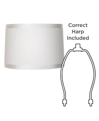White Fabric Medium Drum Lamp Shade 15" Top x 16" Bottom x 11" High (Spider) Replacement with Harp and Finial