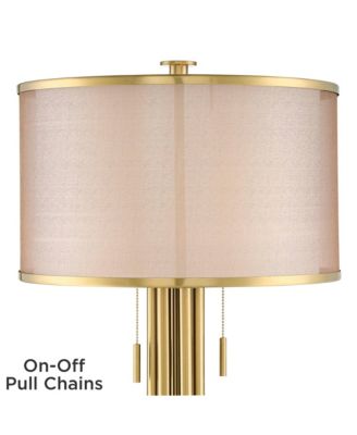 Granview Modern Table Lamp 32 1/2" Tall Brass Column Taupe Organza Outer Off White Linen Inner Drum Shade for Bedroom Living Room
