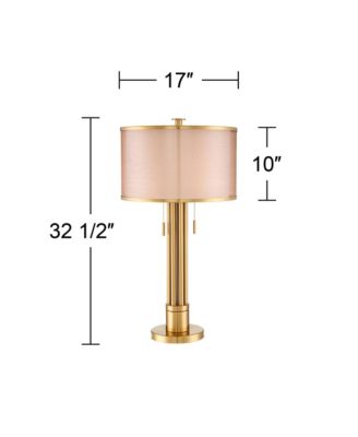 Granview Modern Table Lamp 32 1/2" Tall Brass Column Taupe Organza Outer Off White Linen Inner Drum Shade for Bedroom Living Room