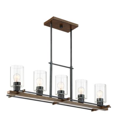 Ranger Dust Bronze Wood Linear Pendant Chandelier 36 3/4" Wide Rustic Clear Glass 5-Light Fixture for Dining Room Kitchen Island