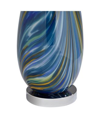 Pablo Modern Table Lamp 27" Tall Blue Art Glass White Tapered Drum Shade for Bedroom Living Room Bedside Nightstand Office Family