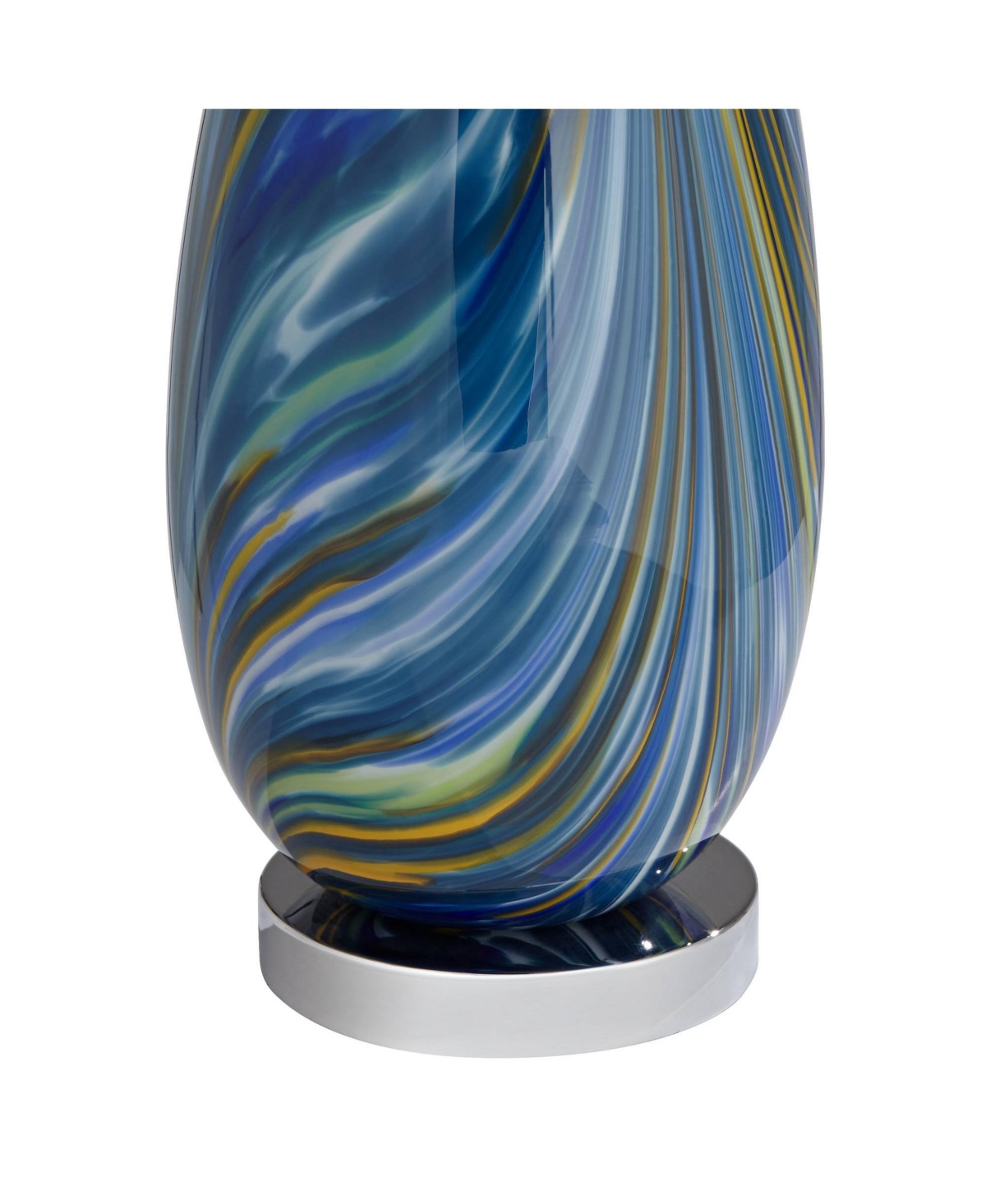 Pablo Modern Table Lamp Tall Swirling Multi Color Blue Hand Blown Art Glass Metal White Tapered Drum Shade Decor for Living Room Bedroom House Bed