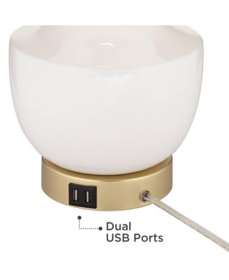 Nesbit 25" High Mid Century Modern Table Lamps Set of 2 USB Port White Gold Ceramic Metal Living Room Charging