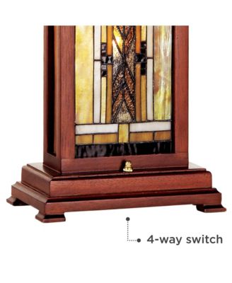 Walnut Mission Rustic Table Lamp 27" Tall Wood with Nightlight Stained Art Glass Shade for Bedroom Living Room Bedside Nightstand