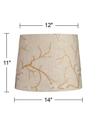 Beige Plum Flower Embroidery Medium Drum Lamp Shade 12" Top x 14" Bottom x 11" Slant (Spider) Replacement with Harp and Finial