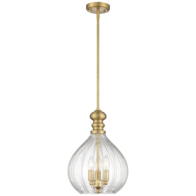 Houten Soft Gold Mini Pendant Chandelier 11 1/2" Wide Modern Fluted Clear Glass 3-Light Fixture for Dining Room Kitchen Island