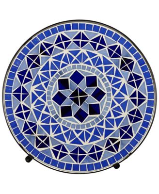 Modern Black Round Outdoor Accent Side Tables 14" Wide Set of 2 Light Blue Mosaic Tabletop Front Porch Patio Home House