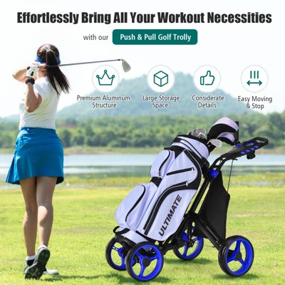 Folding 4 Wheels Golf Push Cart W/Bag Scoreboard Adjustable Handle