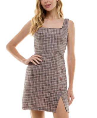 City Studios - Juniors' Square-Neck Tweed Mini Dress