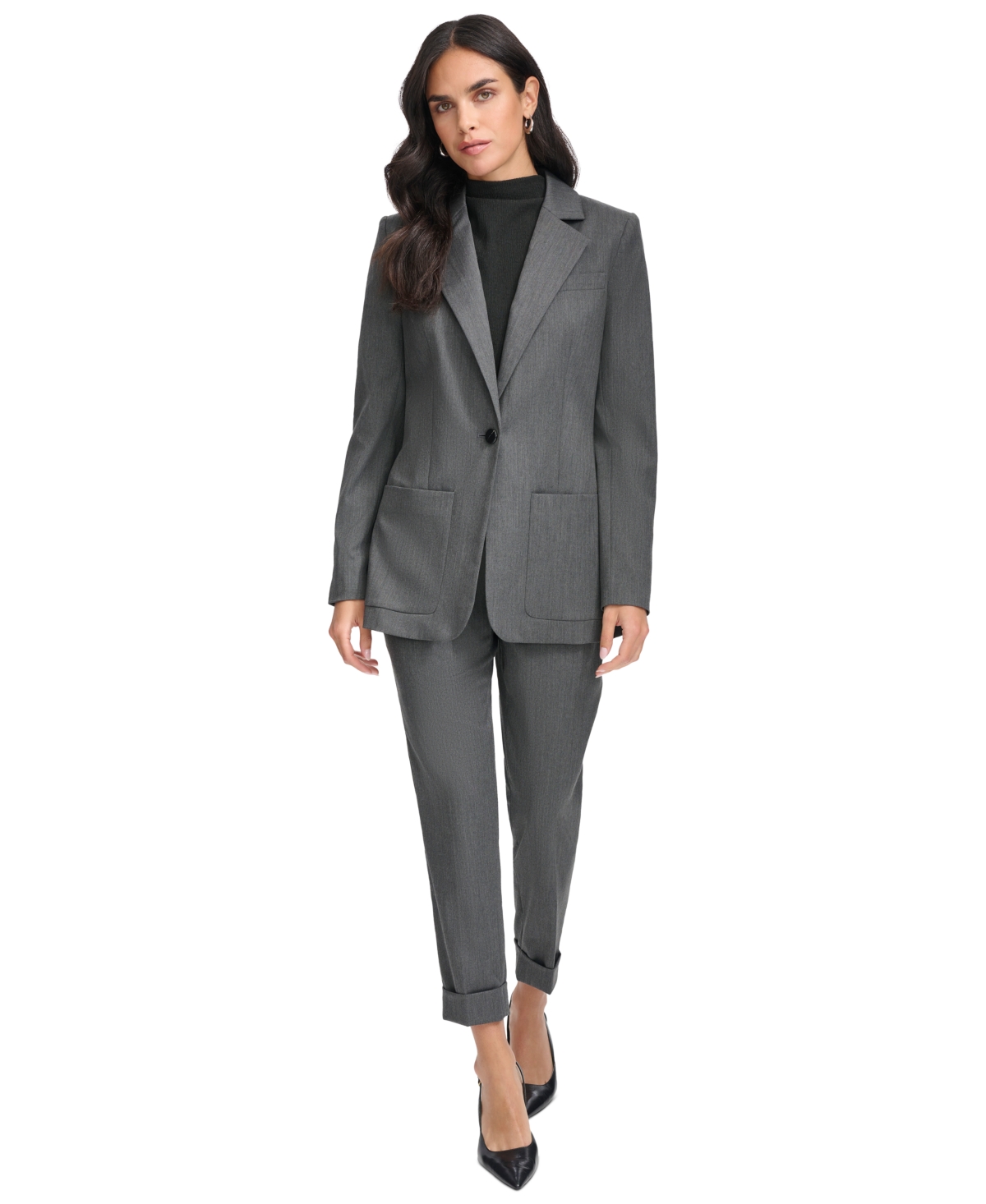 Calvin Klein Women's Herringbone One-Button Blazer