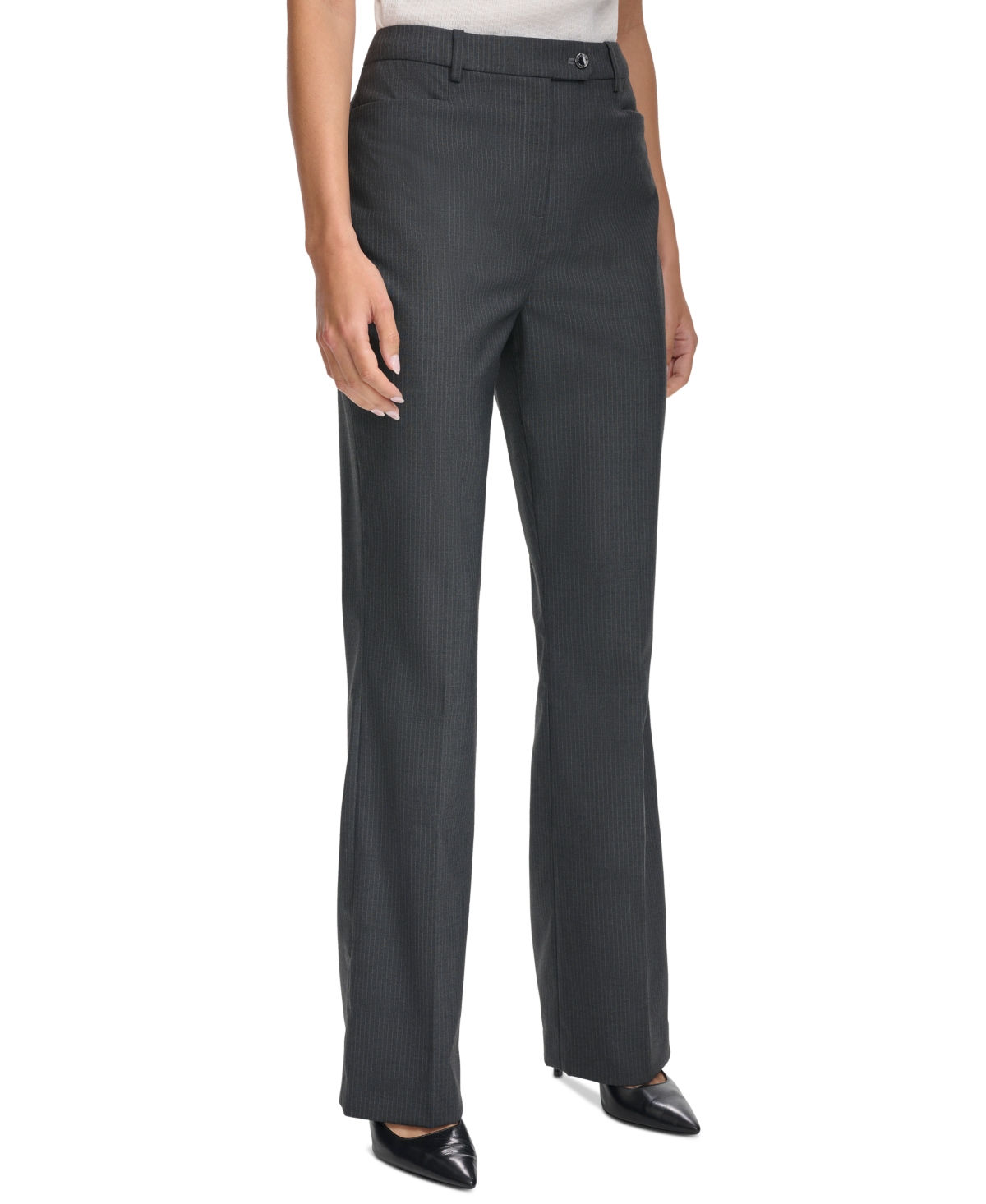 Calvin Klein Women's Pinstripe Straight-Leg Pants -Cream